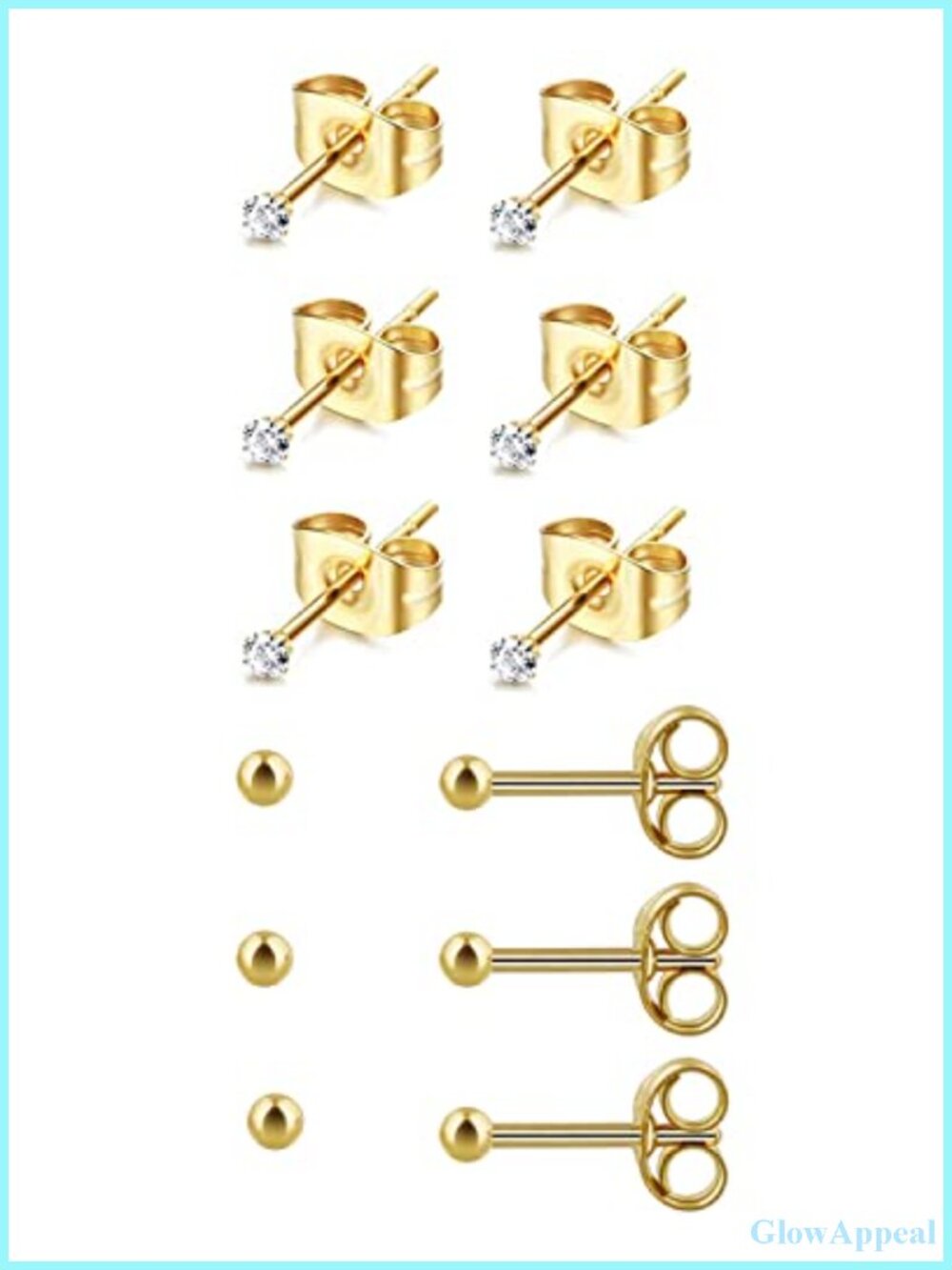 6 Pairs 14k Gold Filled Stud Earrings Set Surgical Steel Tiny 2mm/3mm